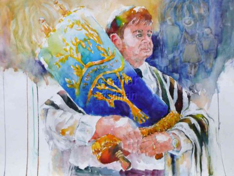 Rabbi Holding Torah - Esther Friedman Jewish Art